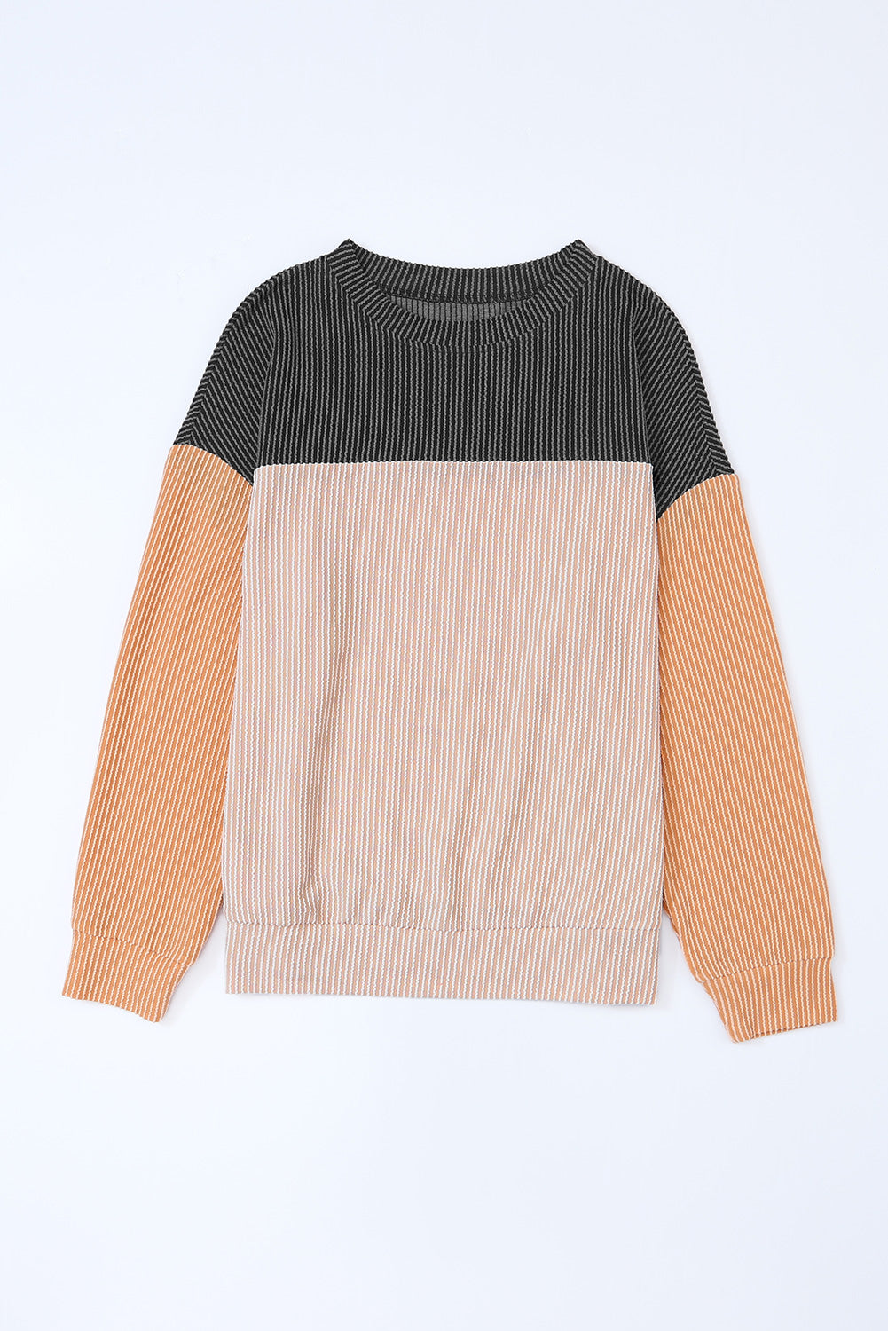 Black Ribbed Color Block Long Sleeve Top