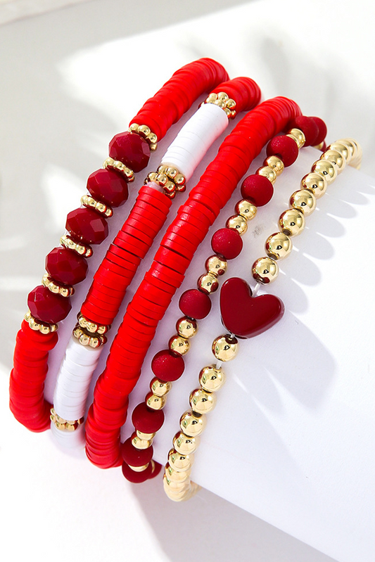 Bracelet empilable en forme de cœur avec perles rouges ardentes