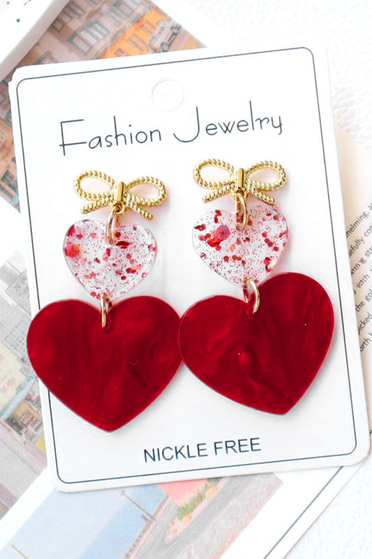 Boucles d'oreilles de Saint-Valentin en forme de nœud papillon et de cœur rouge ardent