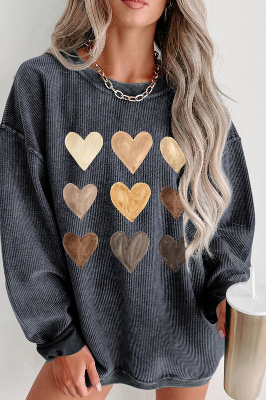 Gray Corded Valentine Heart Shape Graphic Sweatshirt