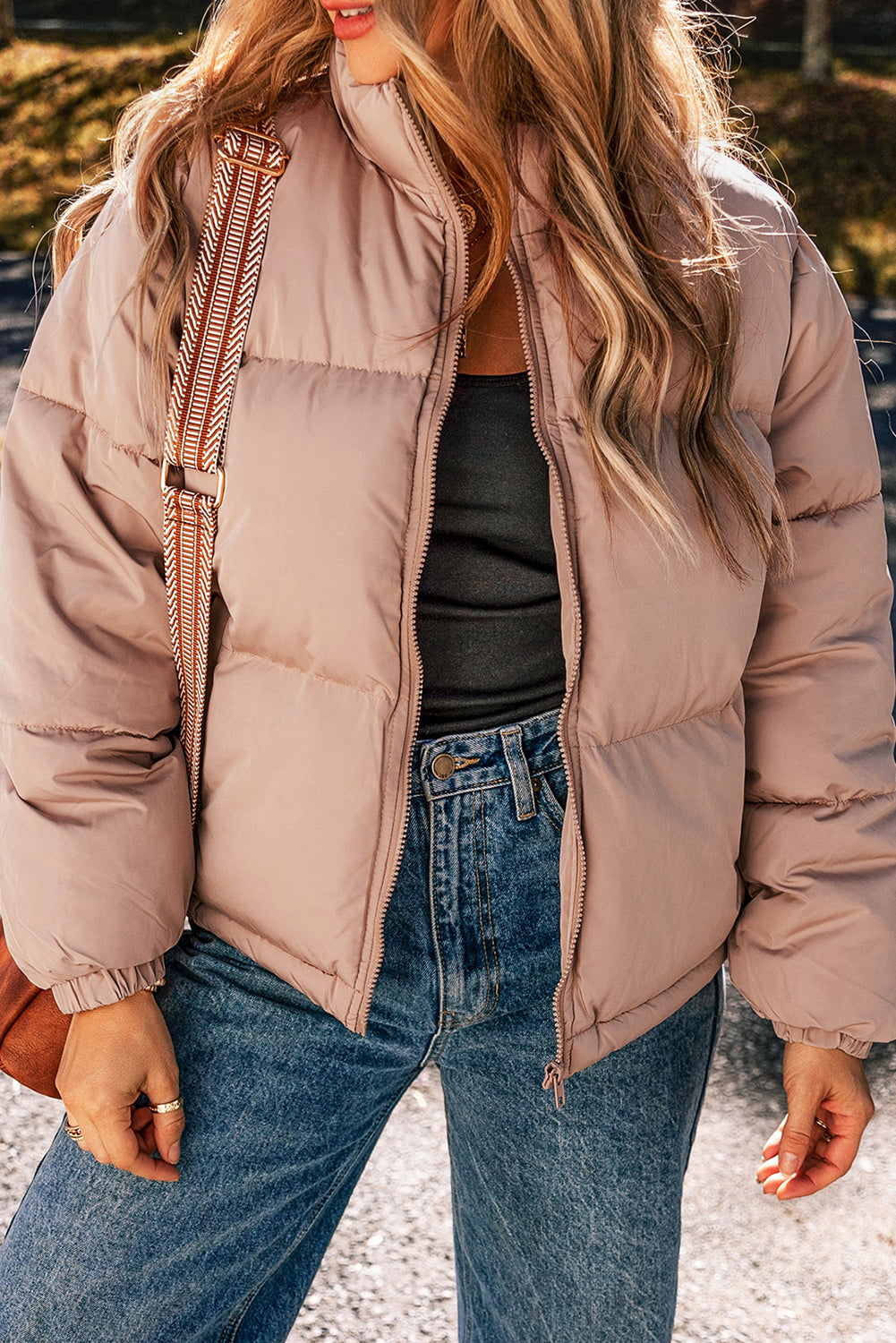 Veste matelassée matelassée à fermeture éclair rose abricot