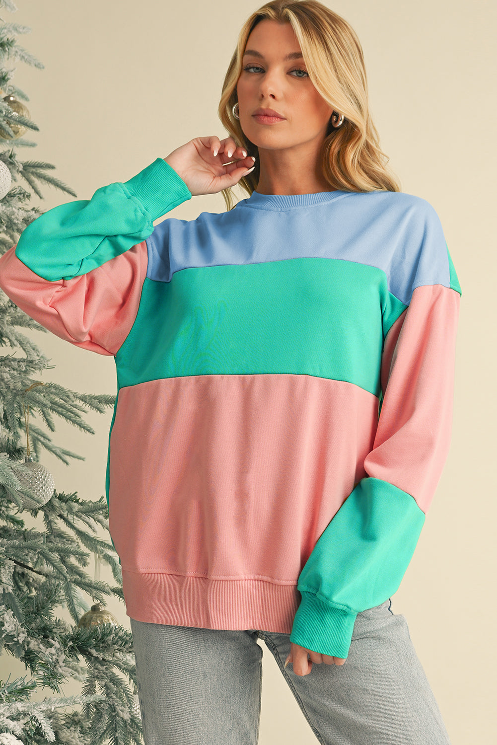 Meadow Mauve Colorblock Drop Shoulder Sweatshirt