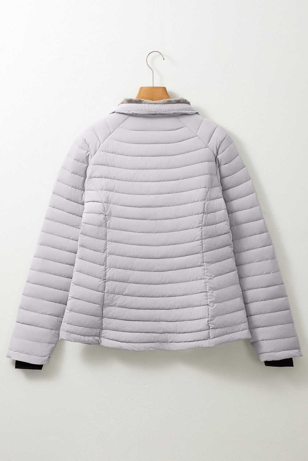 Silvery Solid Color Quilted Zip-up Puffer Jacket