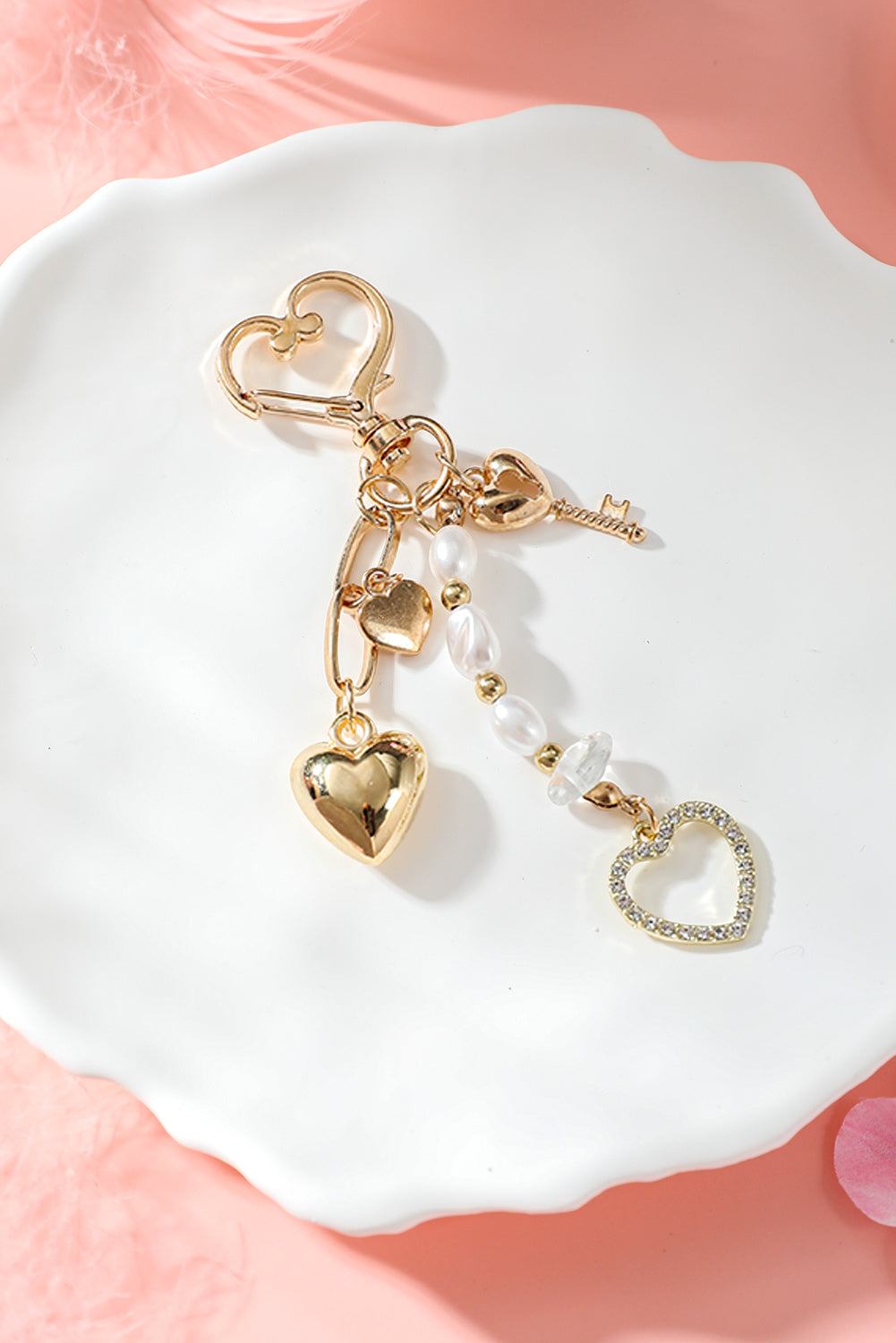 Gold Pearl Heart Aesthetic Charm Keychain