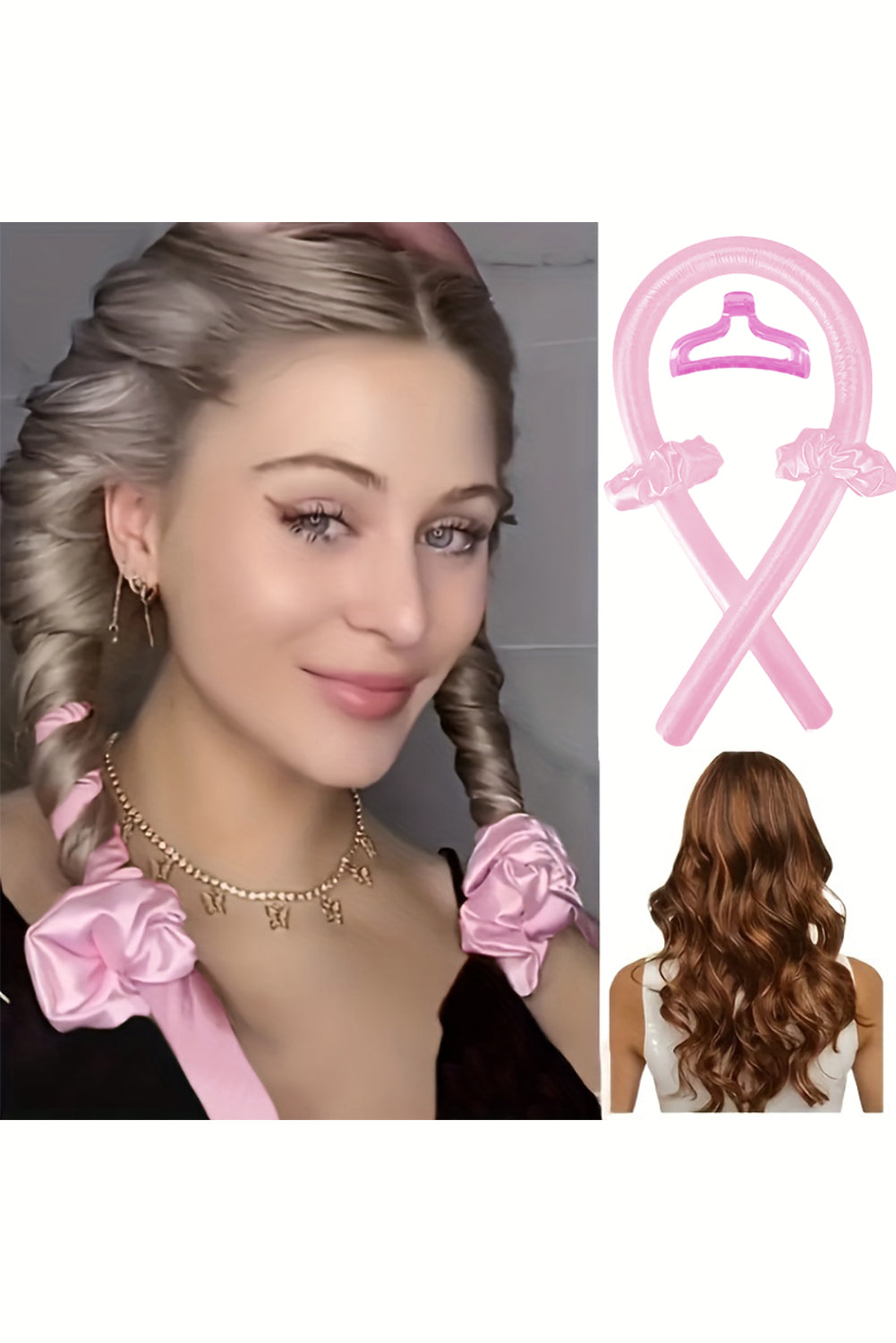 Bandeau de bigoudi de cheveux sans chaleur en éponge rose