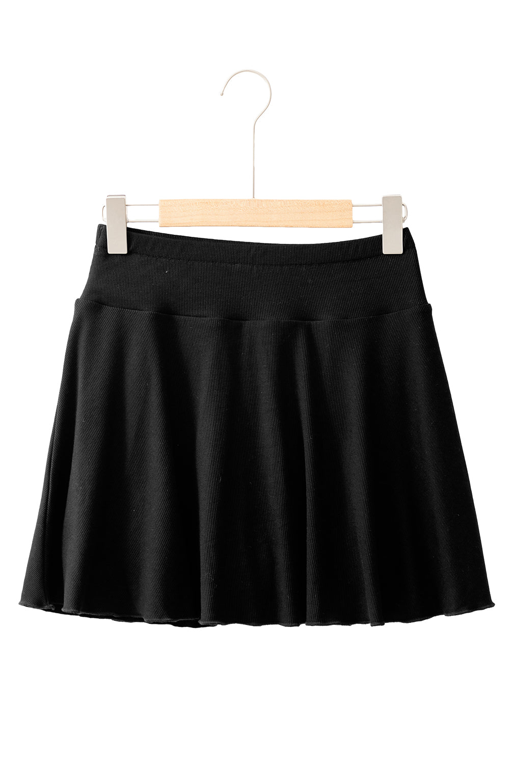 Jupe-short noire trapèze drapée taille haute et poches doublées