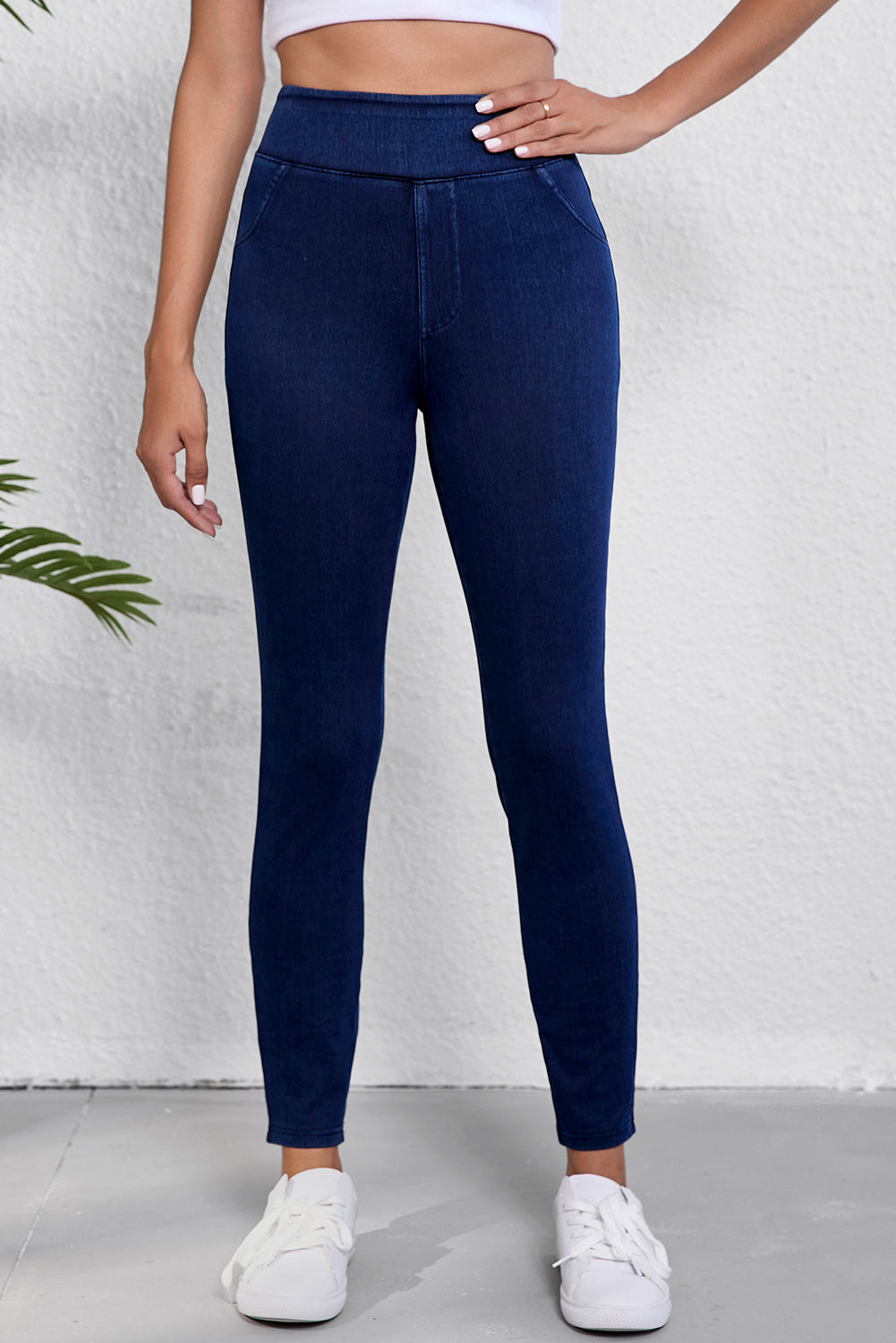 Ashleigh Casual Blue Back Pocket Leggings en denim extensible