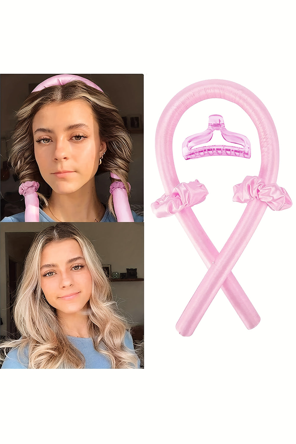 Bandeau de bigoudi de cheveux sans chaleur en éponge rose