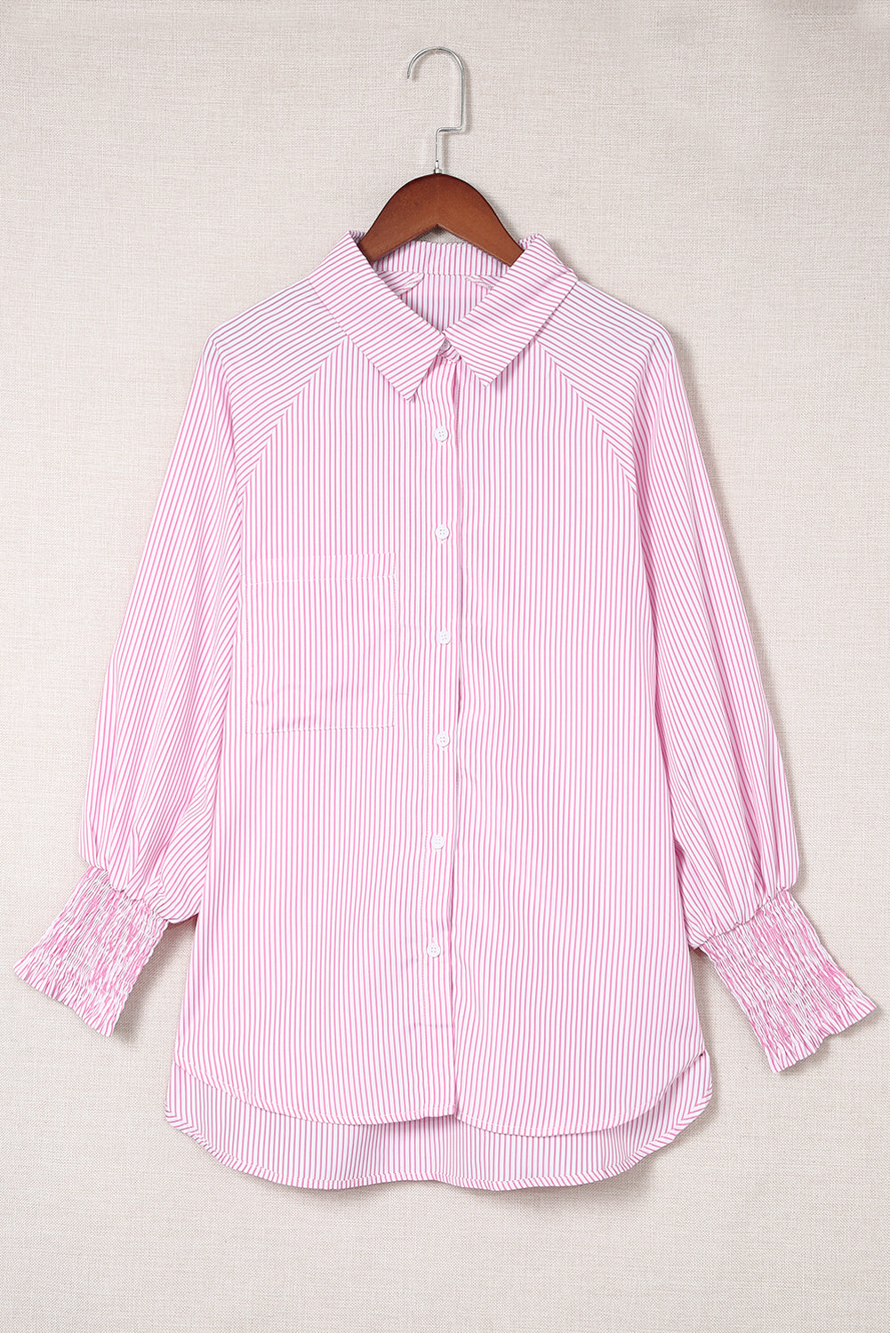 Light Blue Casual Striped Shirred Cuffs Shirt