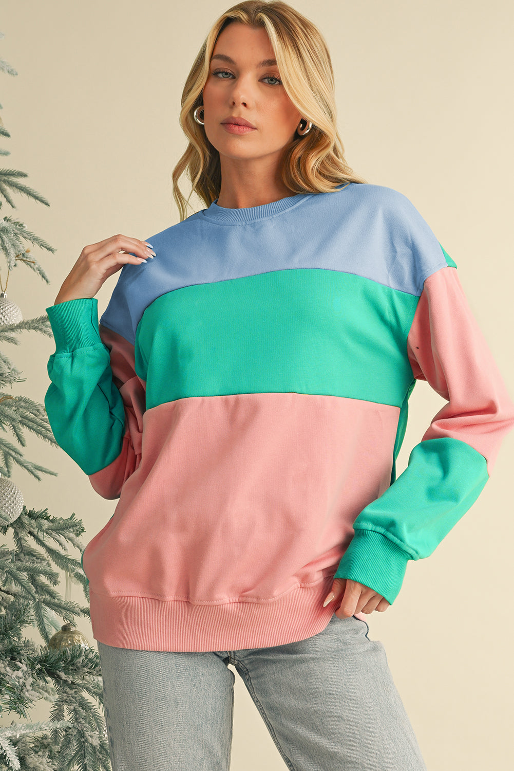 Meadow Mauve Colorblock Drop Shoulder Sweatshirt