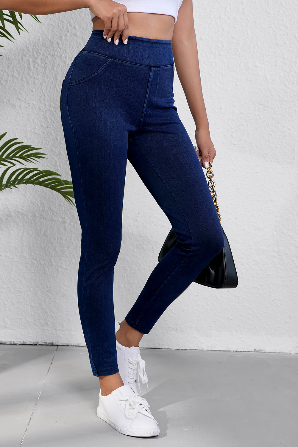 Ashleigh Casual Blue Back Pocket Leggings en denim extensible