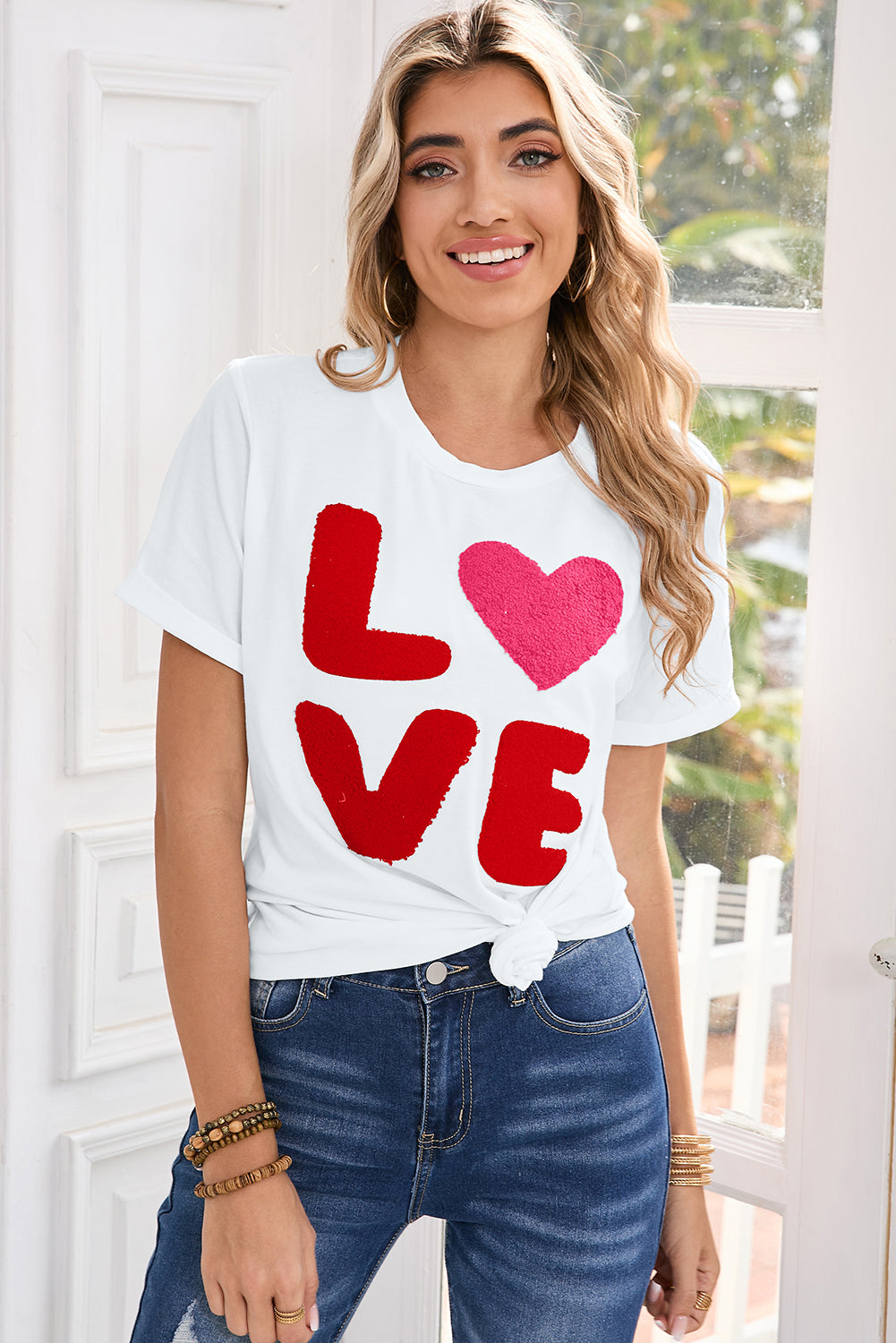 White Heart LOVE Graphic Valentines Crewneck Tee