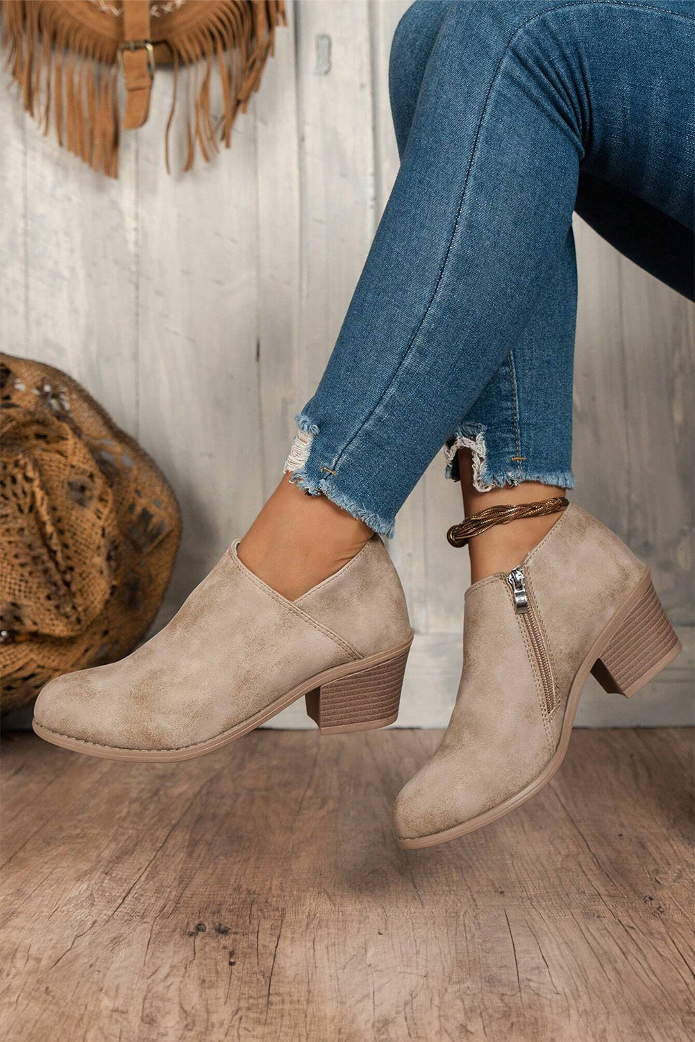 Coffee Suede Casual Ankle Boots