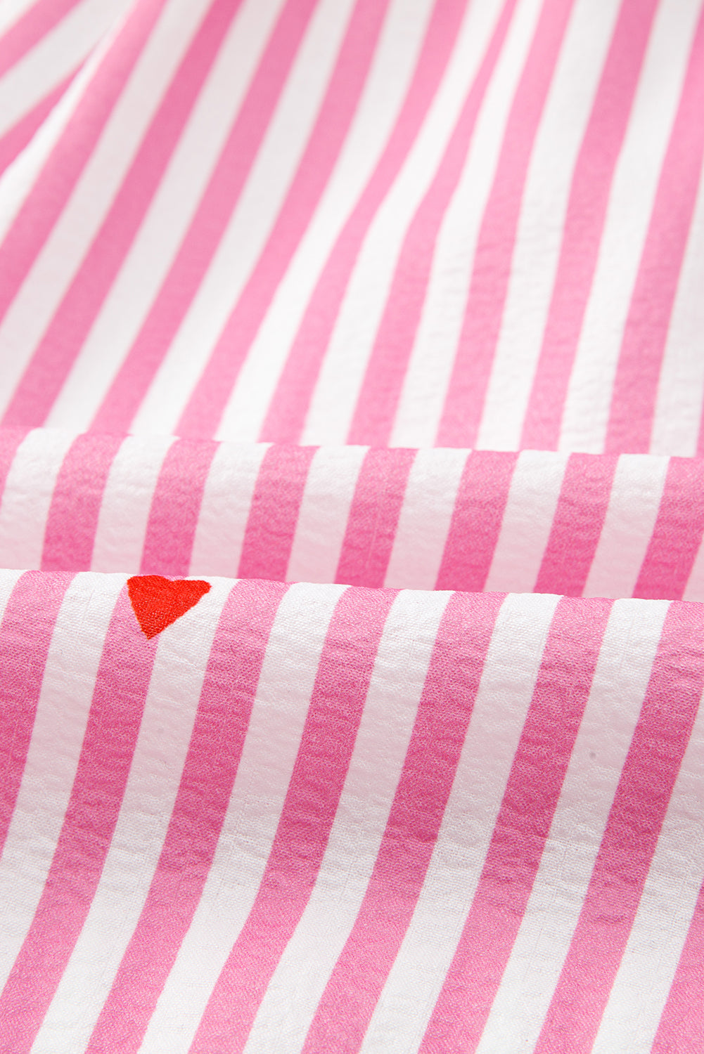 Pink Striped Heart Print Shirt and Shorts Pajama Set