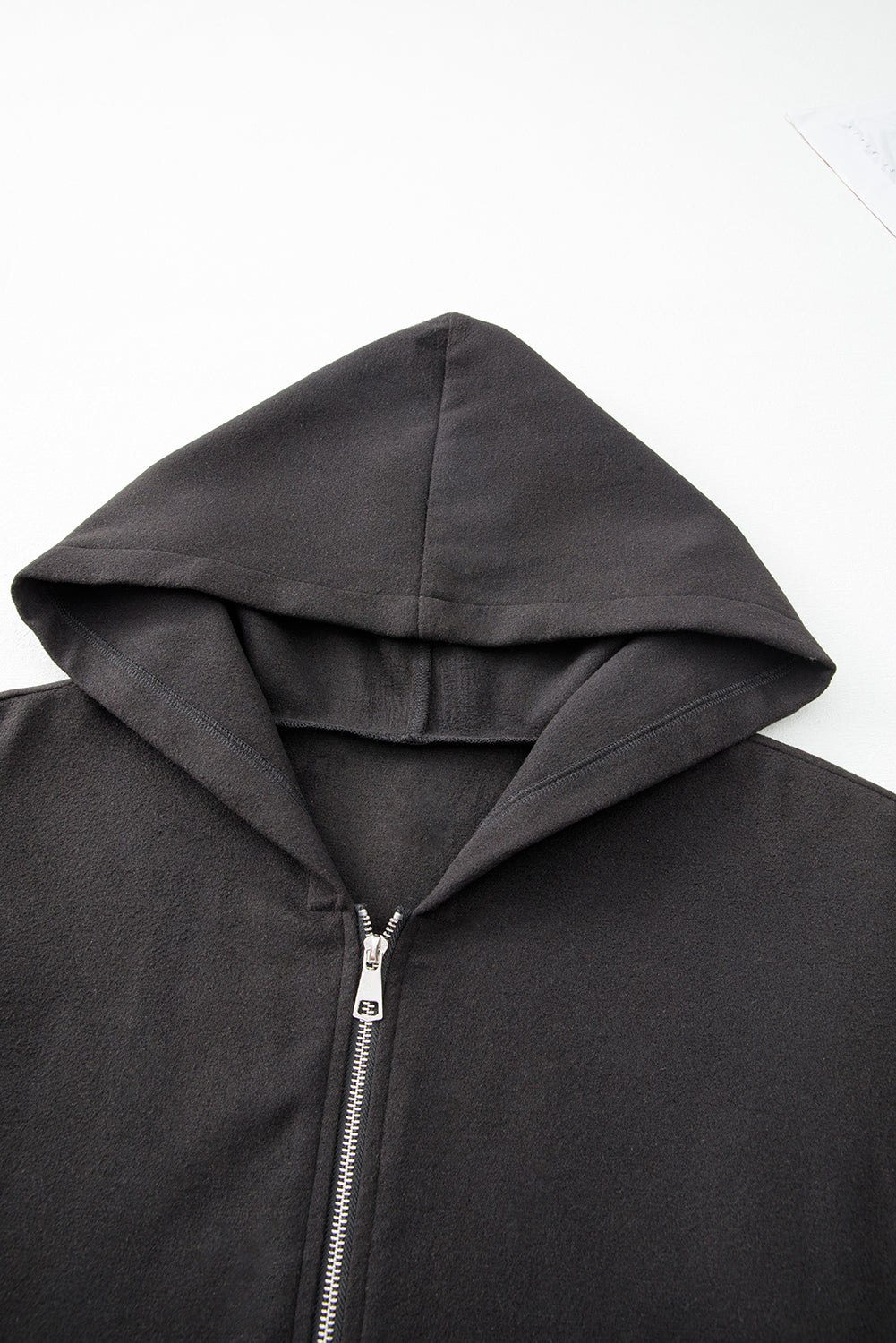 Black Solid Color Casual Zipper Hooded Jacket