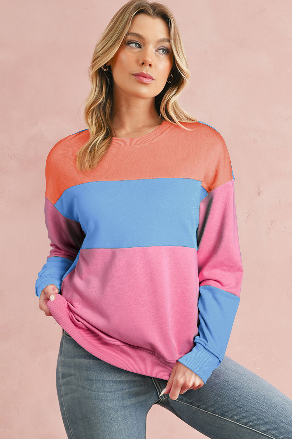 Meadow Mauve Colorblock Drop Shoulder Sweatshirt