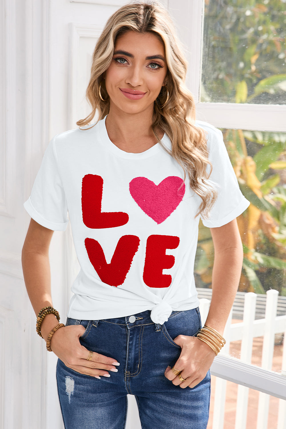 White Heart LOVE Graphic Valentines Crewneck Tee