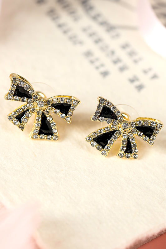 Boucles d'oreilles à tige en forme de nœud papillon avec strass noirs