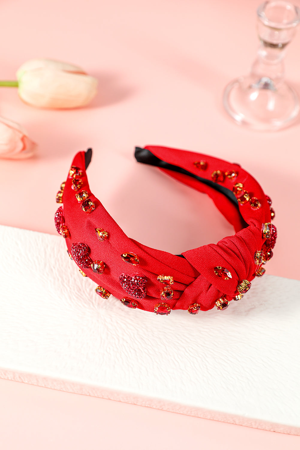 Fiery Red Heart Shape Crystal Headband