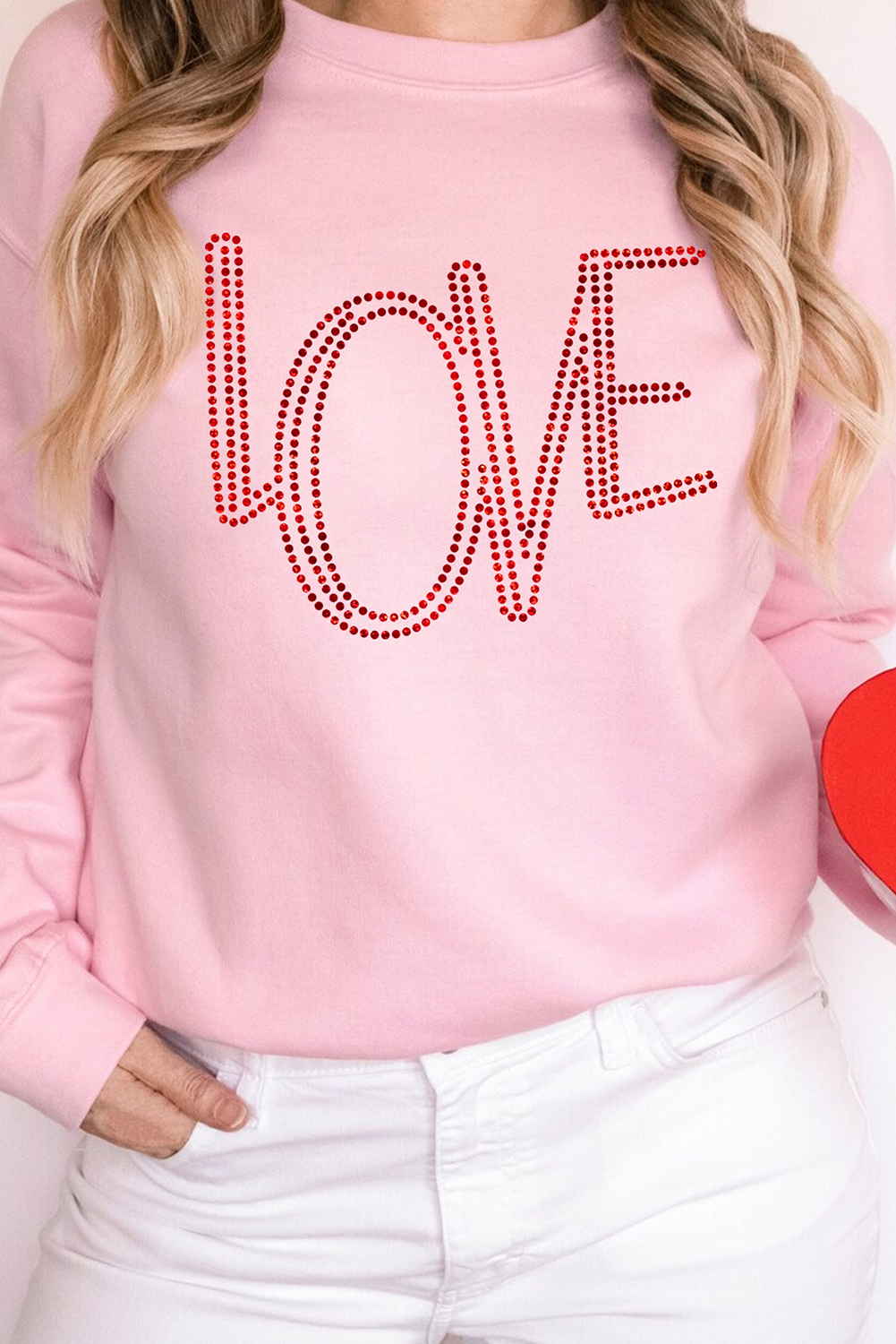 Pink LOVE Graphic Drop Shoulder Valentines Pullover Sweatshirt