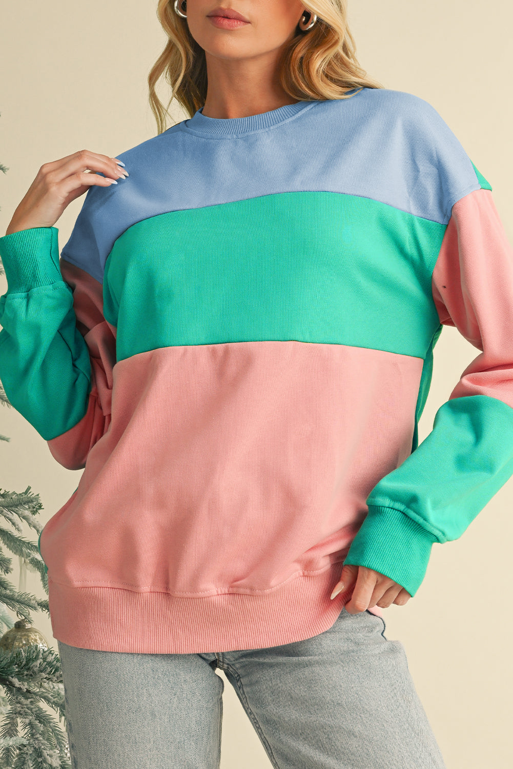 Meadow Mauve Colorblock Drop Shoulder Sweatshirt