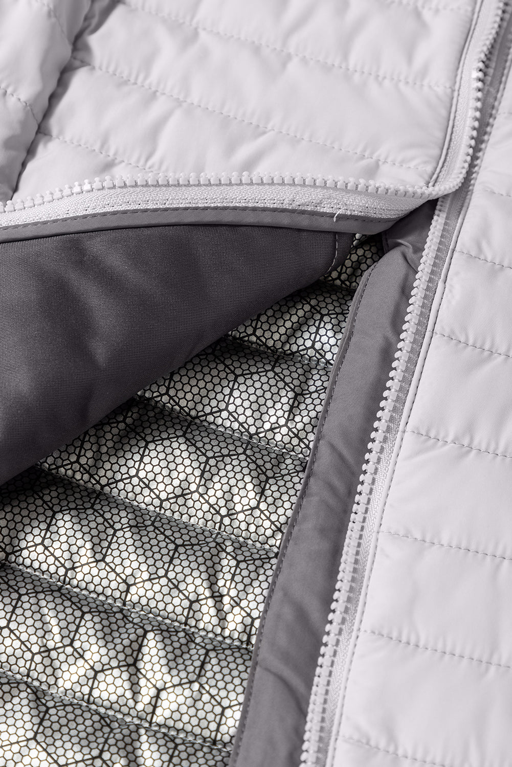 Silvery Solid Color Quilted Zip-up Puffer Jacket