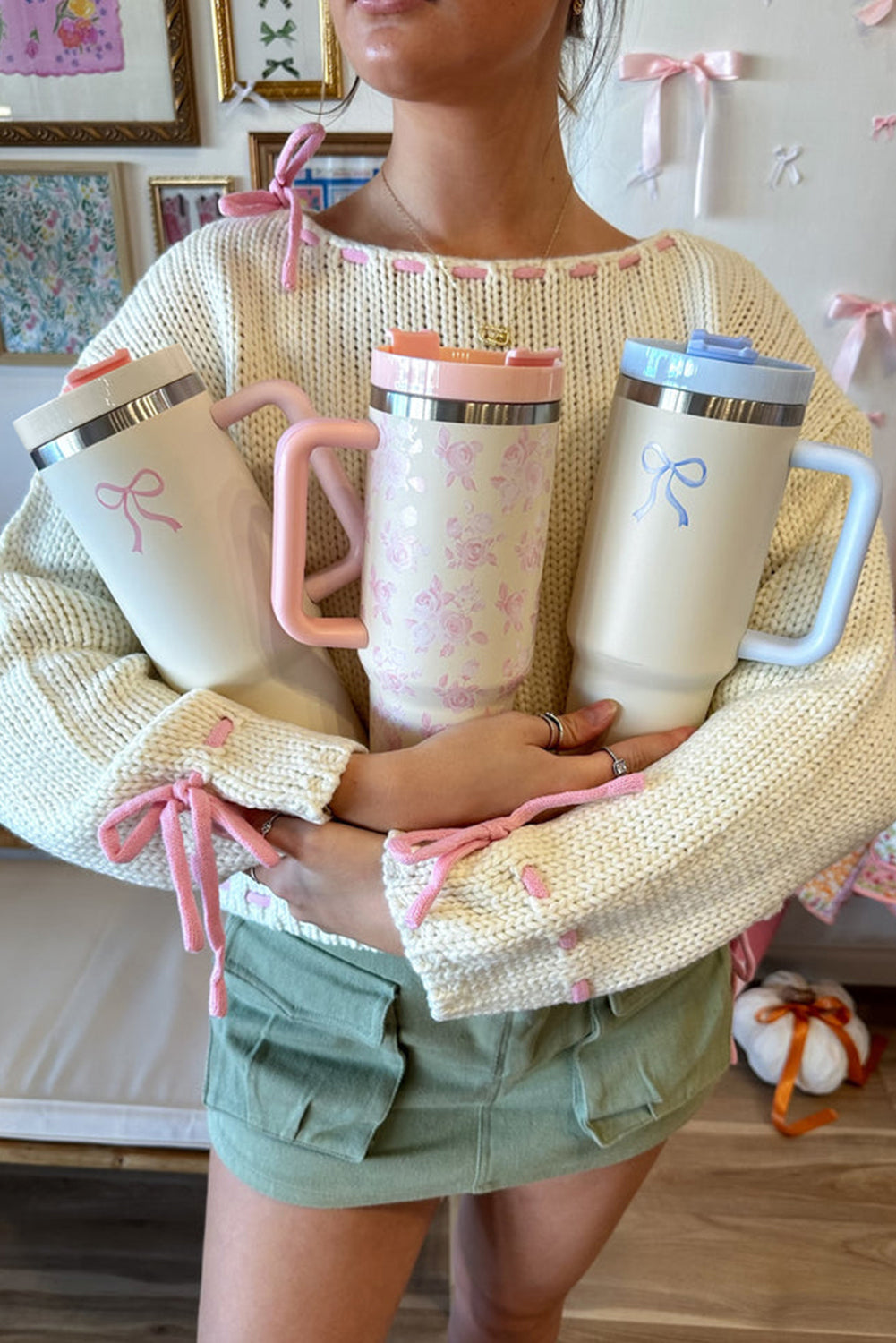 Light Blue Bow Print Tumbler Cup