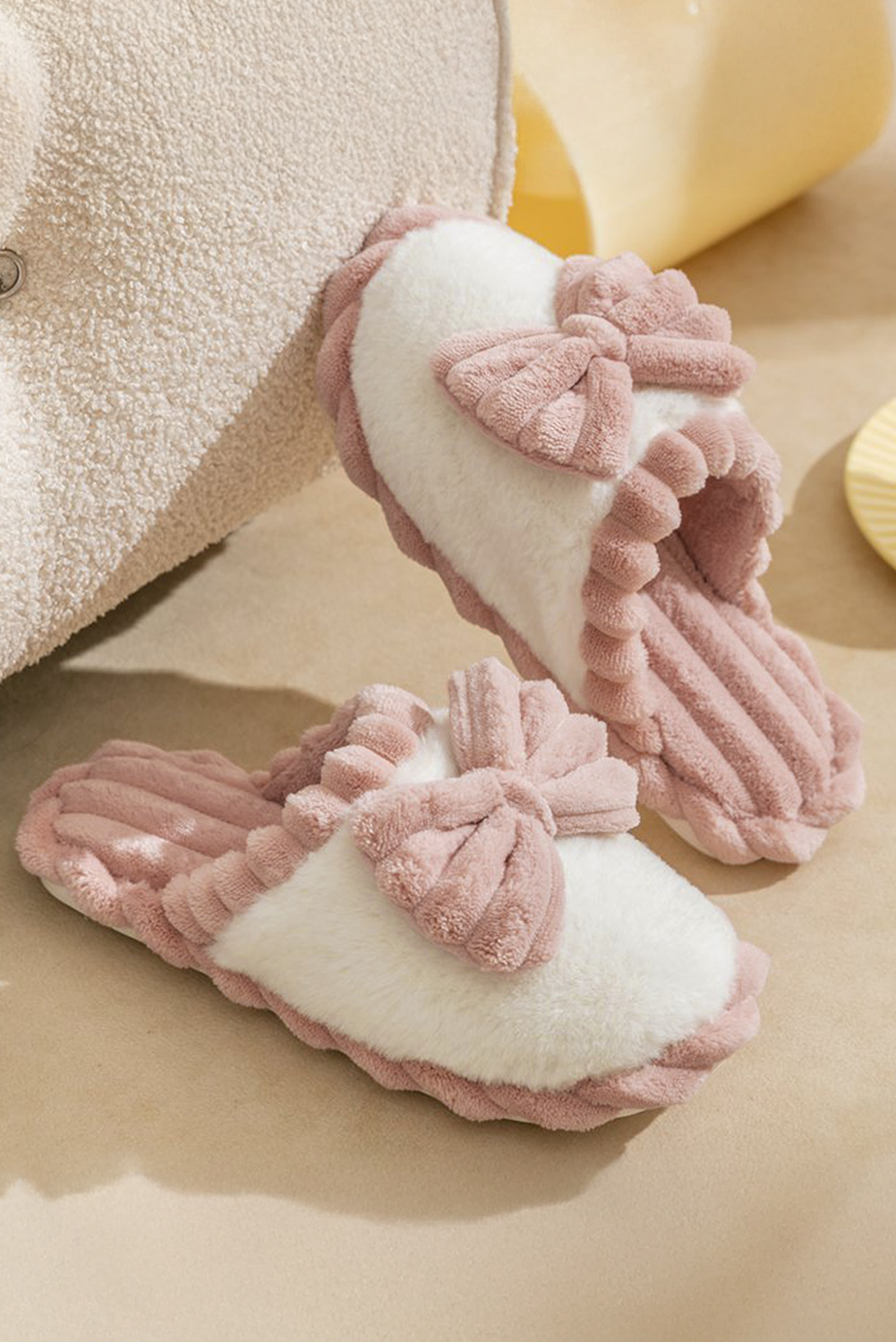 Fushia Bow Plush Winter Slipper