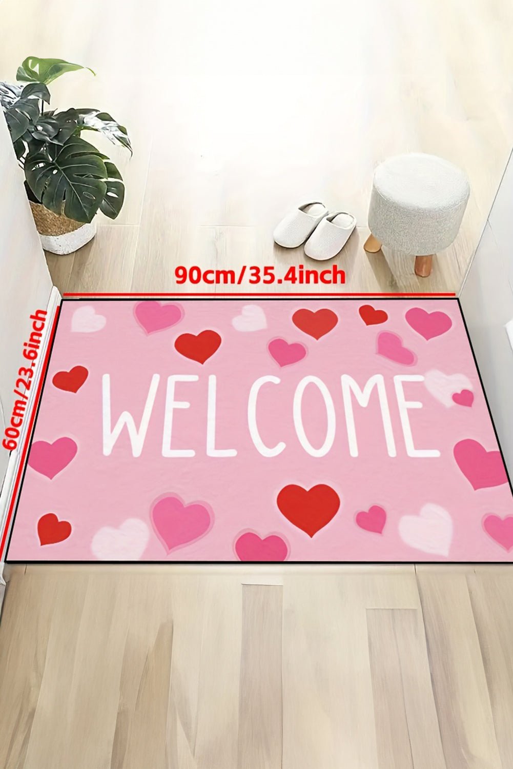 Pink Valentines Heart Pattern WELCOME Printed Non-Slip Door Mat