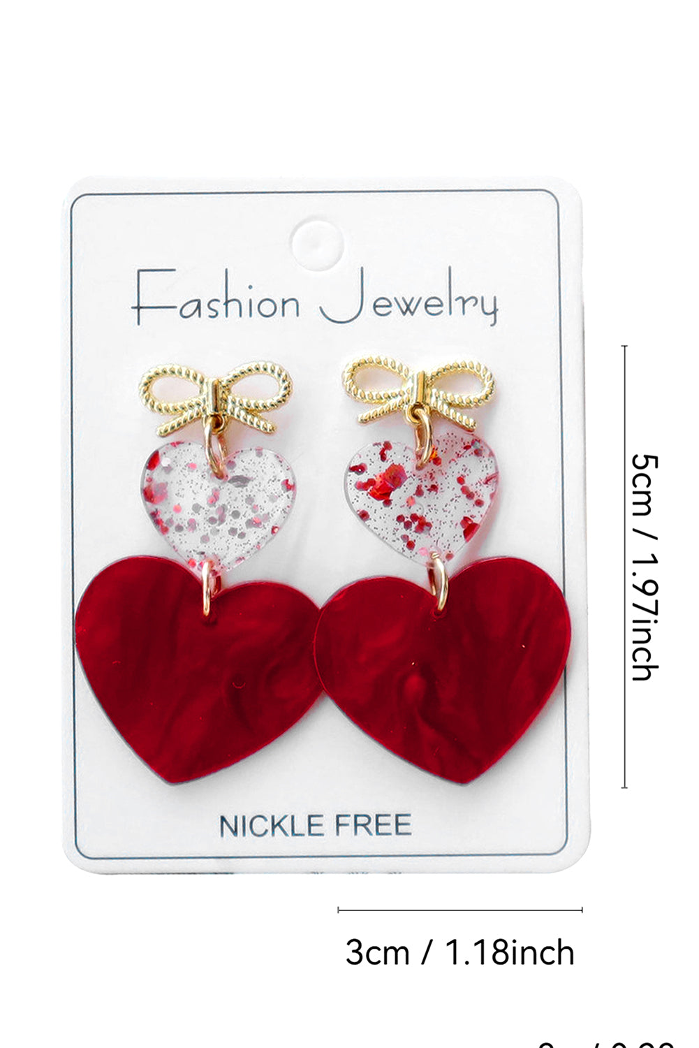 Boucles d'oreilles de Saint-Valentin en forme de nœud papillon et de cœur rouge ardent