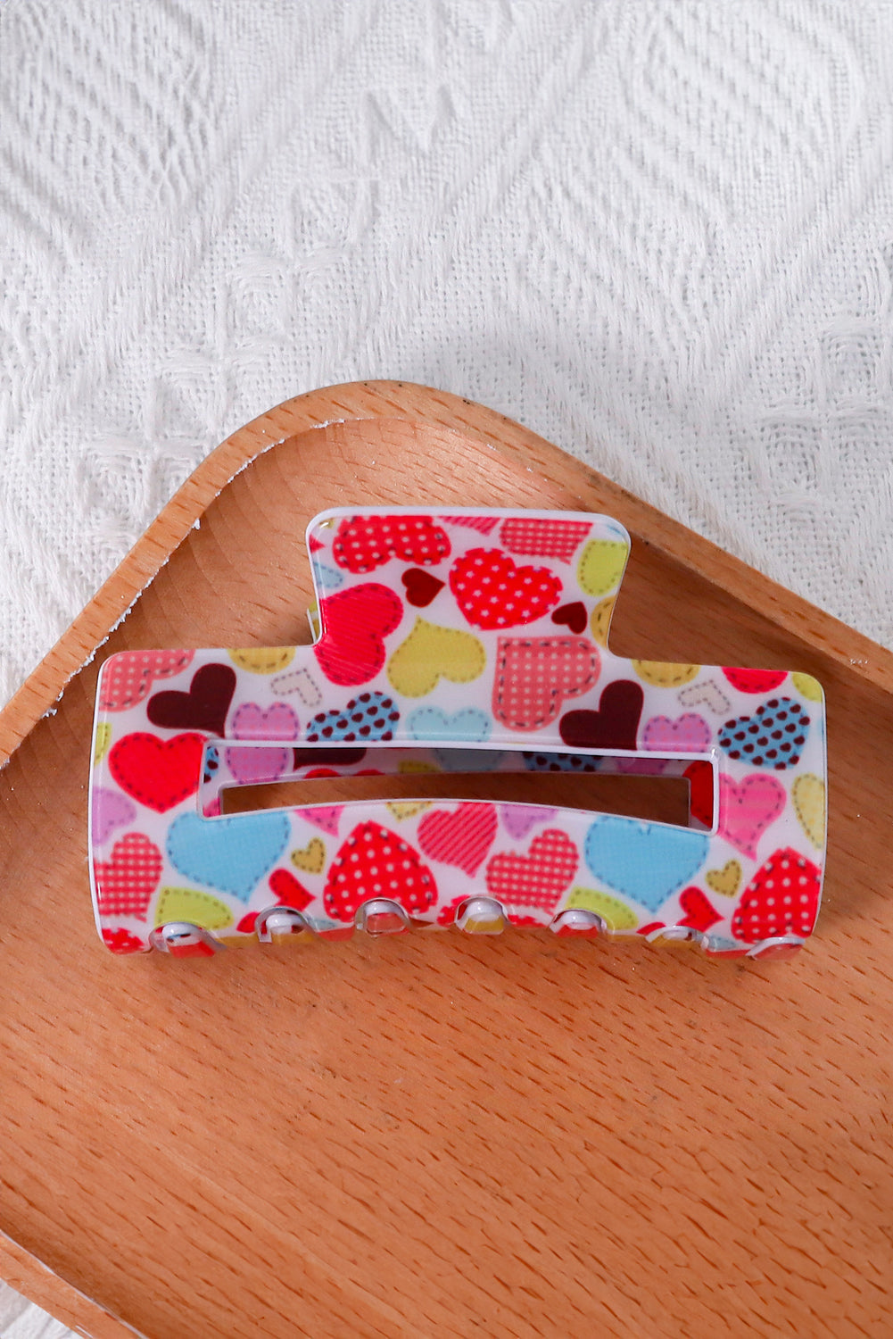 Racing Red Colorful Heart Print Hair Claw Clip