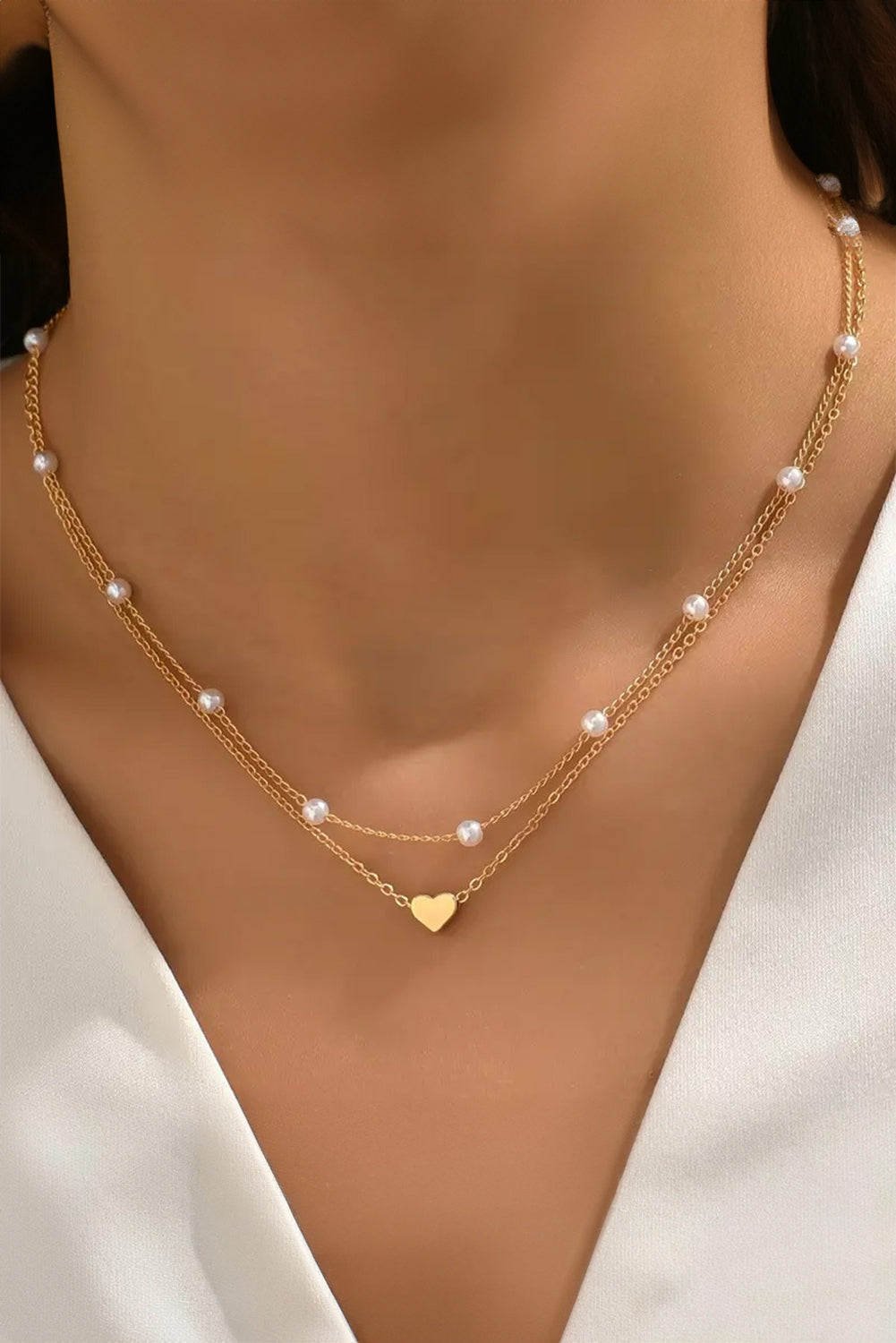 Collier chaîne coeur perle or