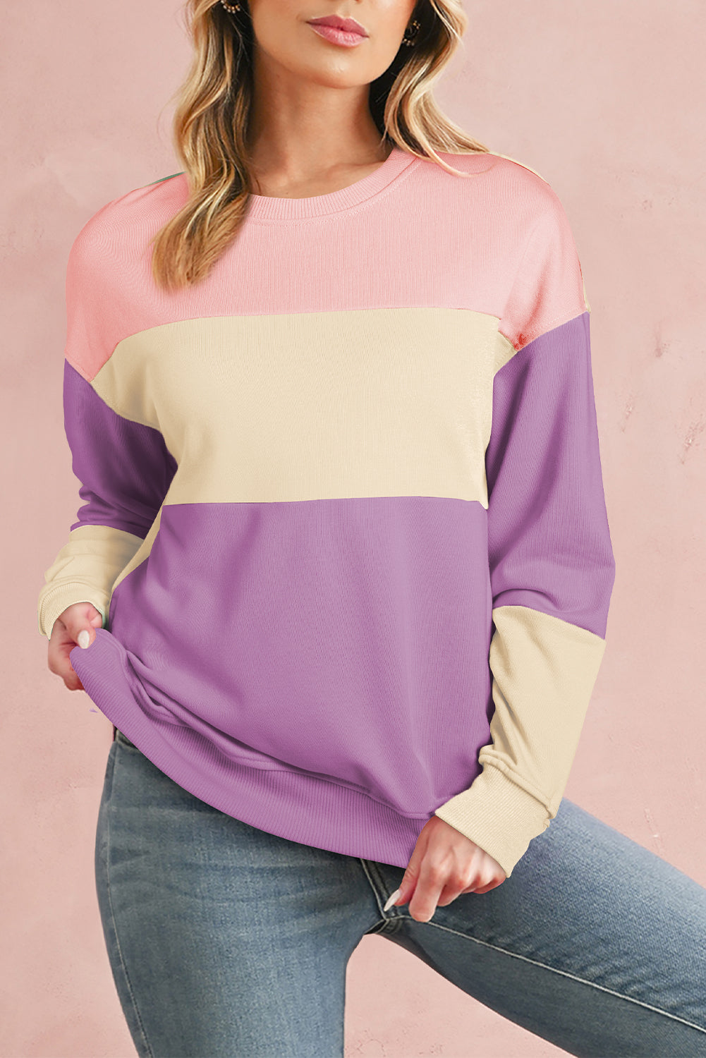 Meadow Mauve Colorblock Drop Shoulder Sweatshirt