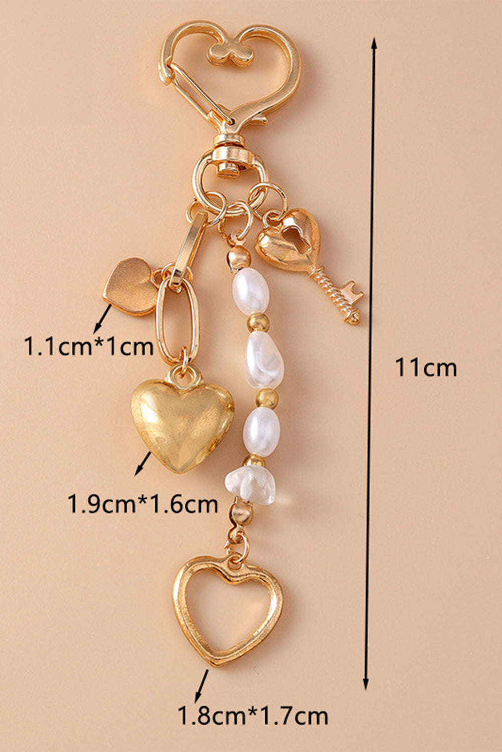 Gold Pearl Heart Aesthetic Charm Keychain