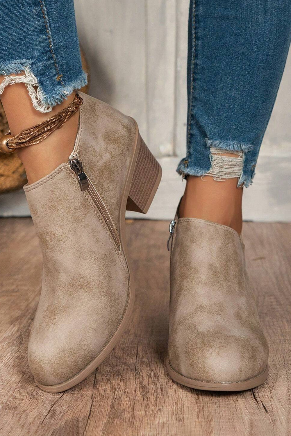 Coffee Suede Casual Ankle Boots