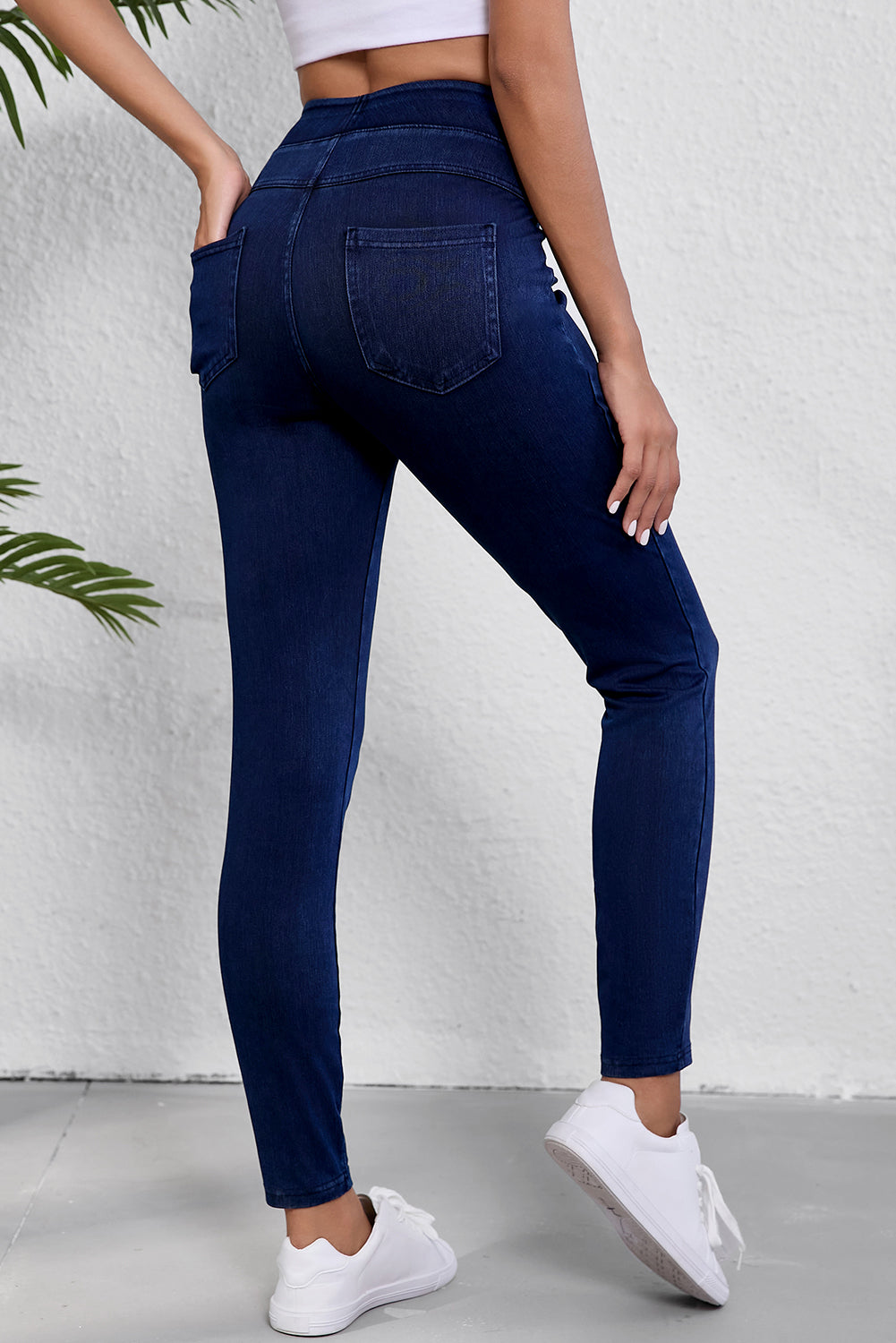 Ashleigh Casual Blue Back Pocket Leggings en denim extensible