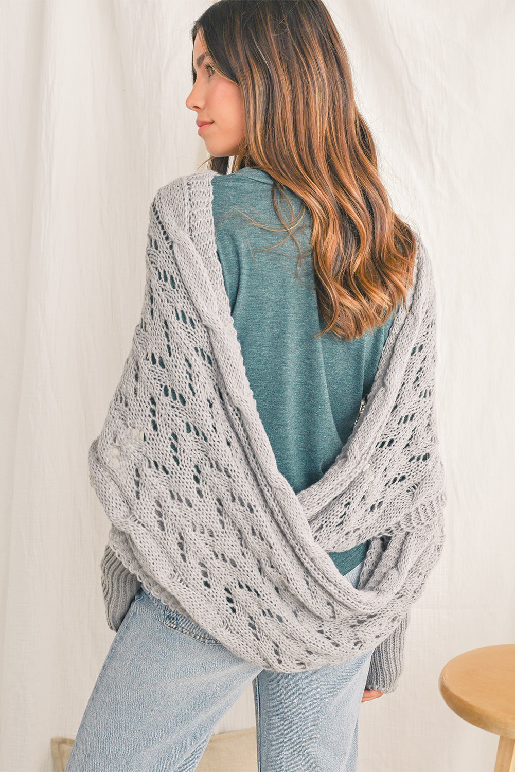 Blackish Green Hollow Knit Scarf with Sleeves