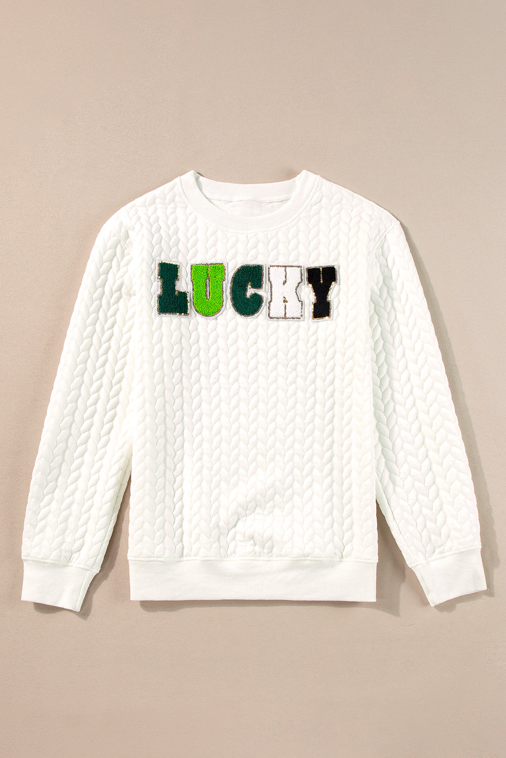 White XOXO Chenille Letter Patch Quilted Sweatshirt