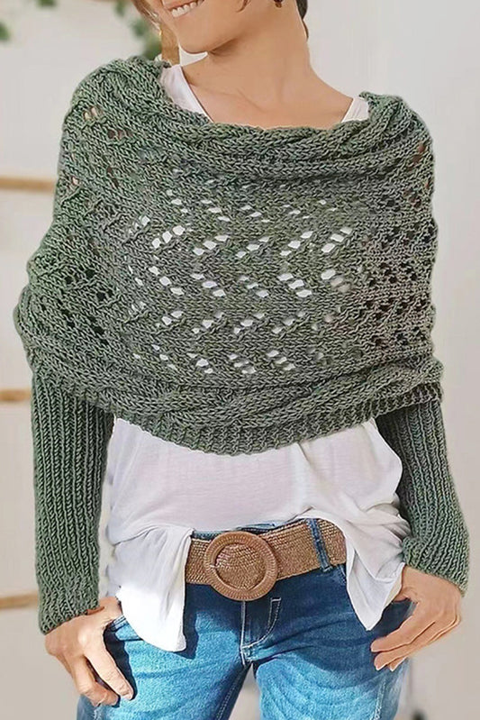 Blackish Green Hollow Knit Scarf with Sleeves