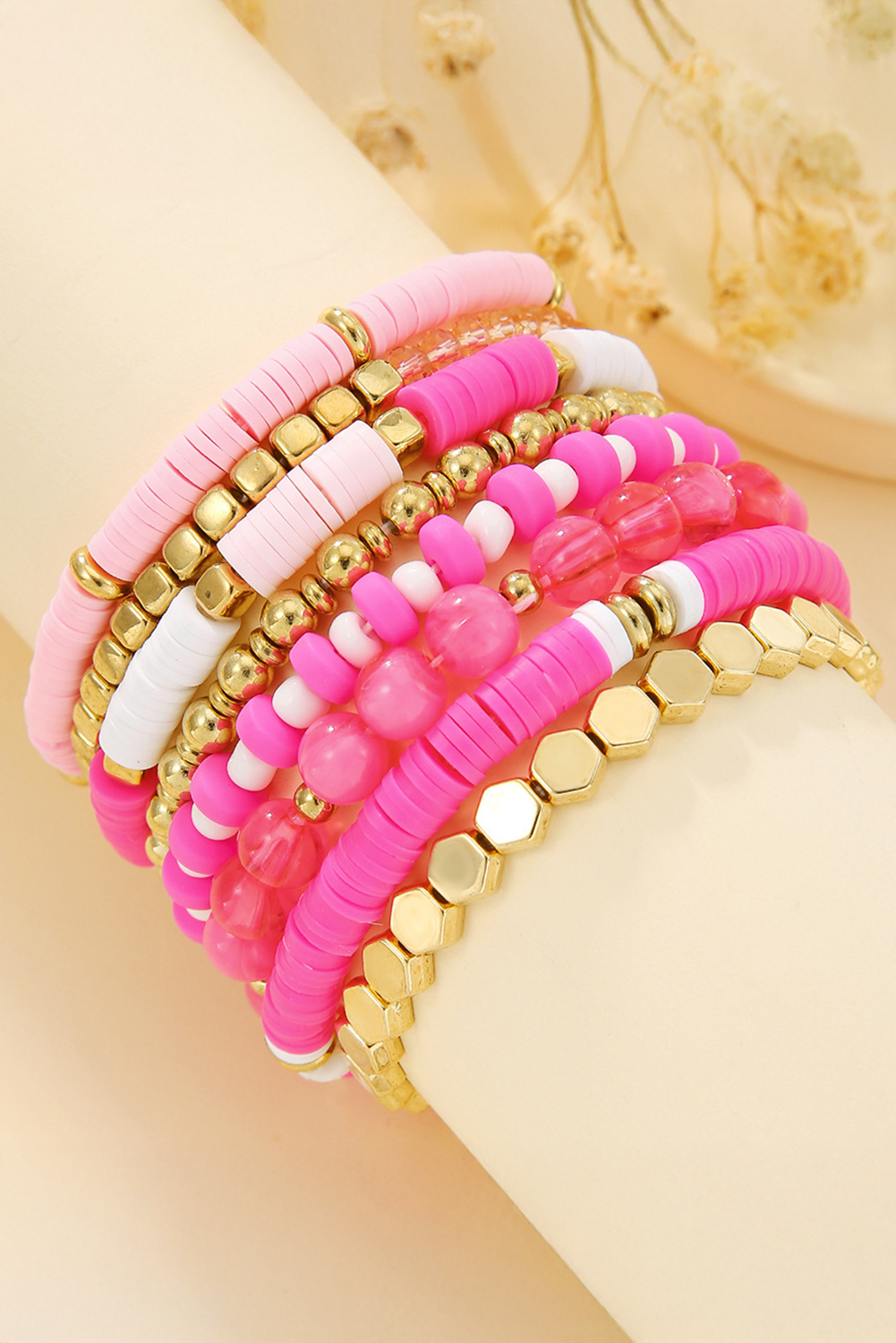 Sachet Pink Clay Bead Layered Bracelet