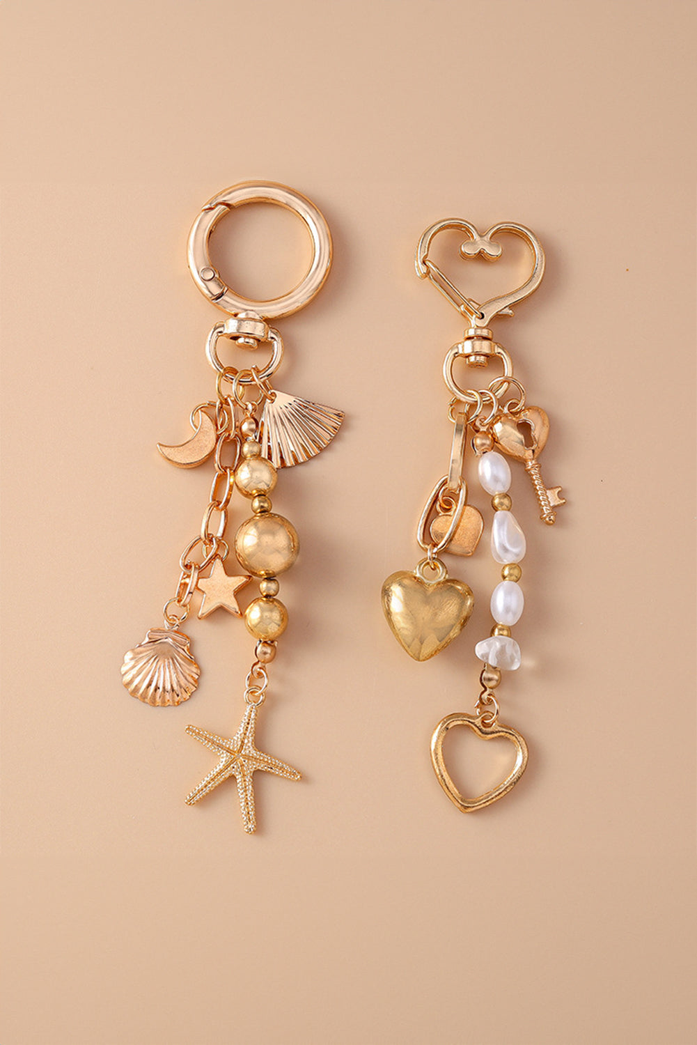 Gold Pearl Heart Aesthetic Charm Keychain