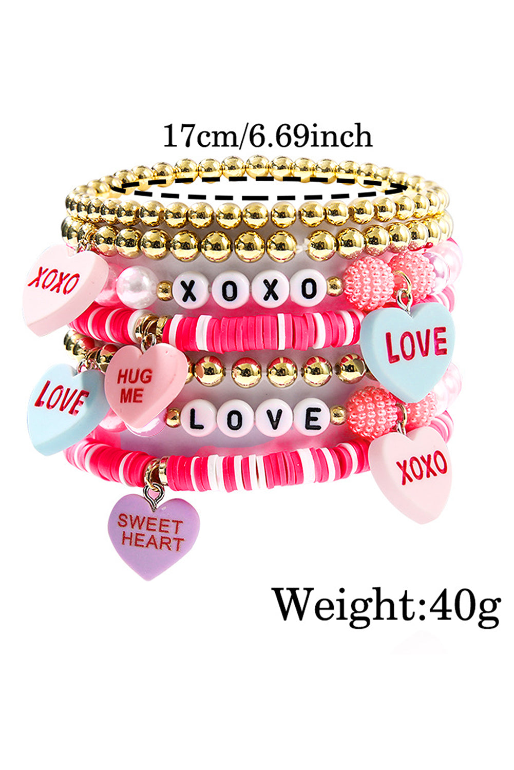 Bonbon Letter Print Heart Beaded Valentines Bracelet