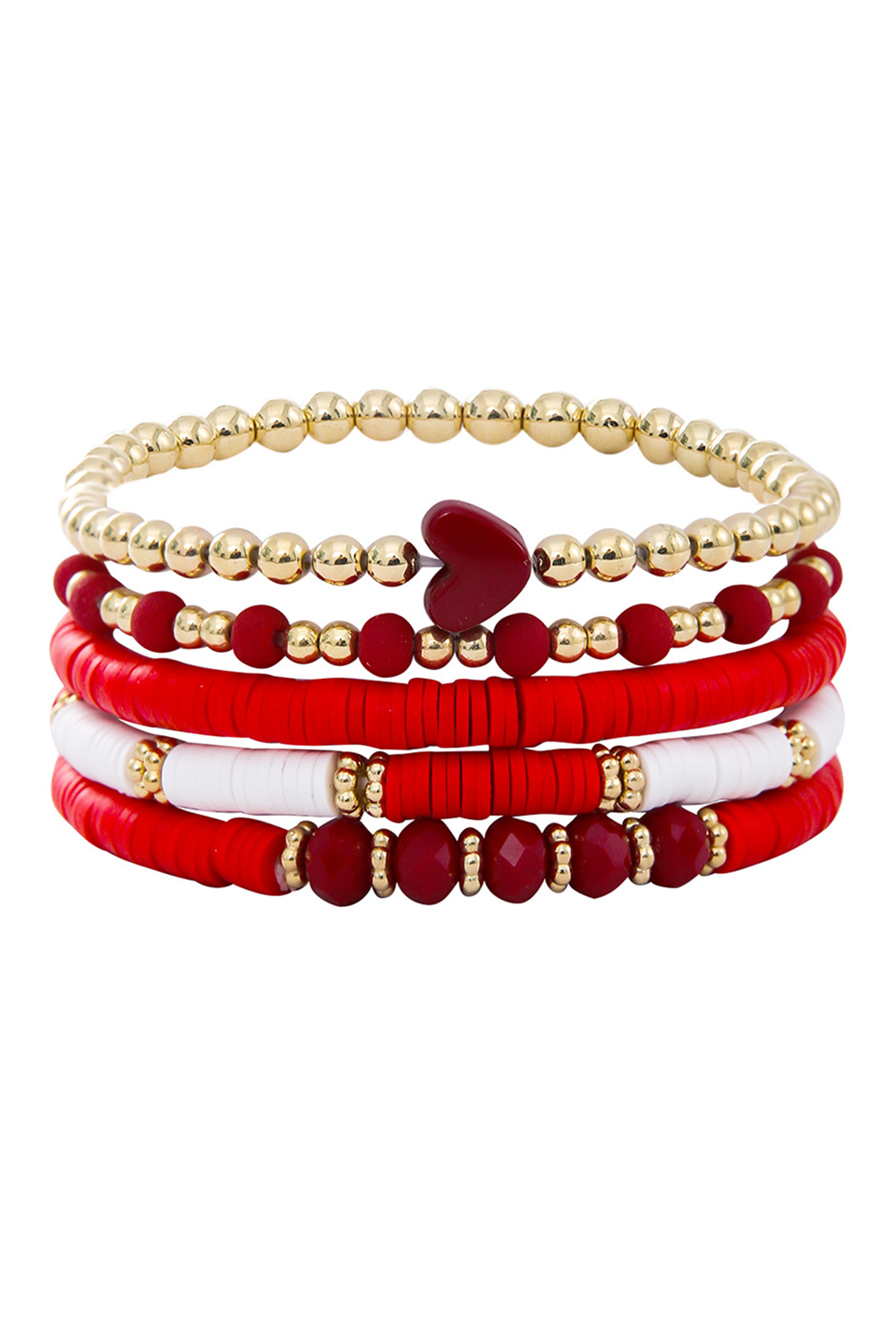 Bracelet empilable en forme de cœur avec perles rouges ardentes