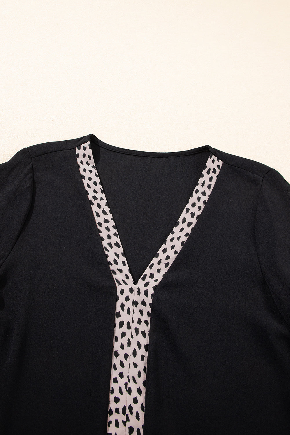 Black Leopard Patchwork V-neck Blouse