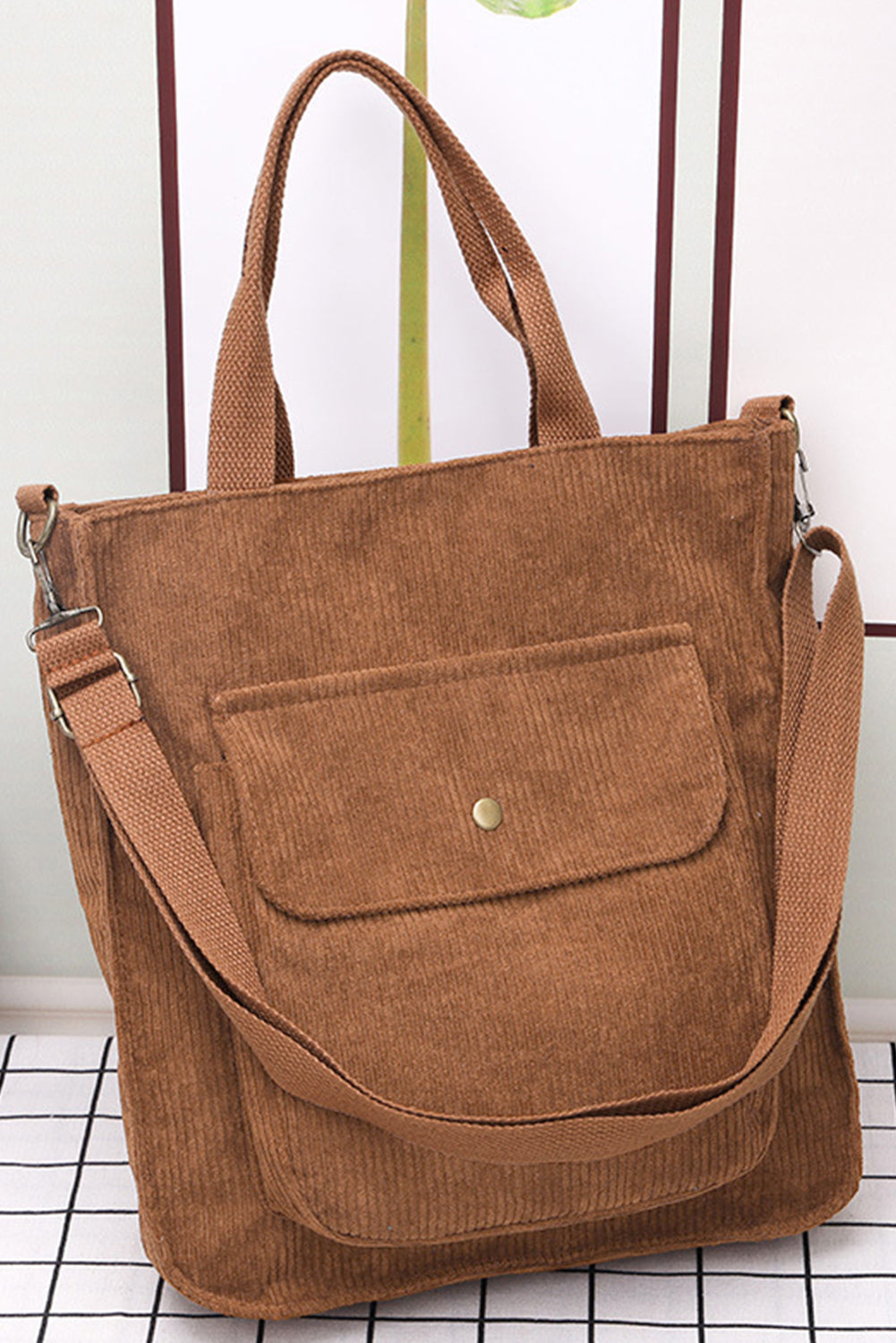 Chestnut Detachable Shoulder Strap Versatile Corduroy Tote Bag