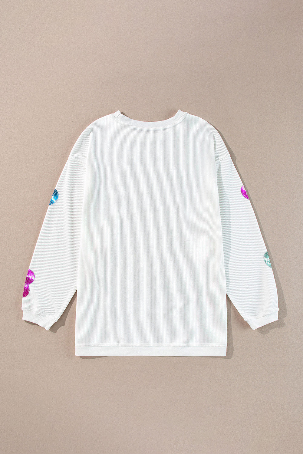 White Letter Sequin Heart Graphic Valentines Corded Crewneck Sweatshirt