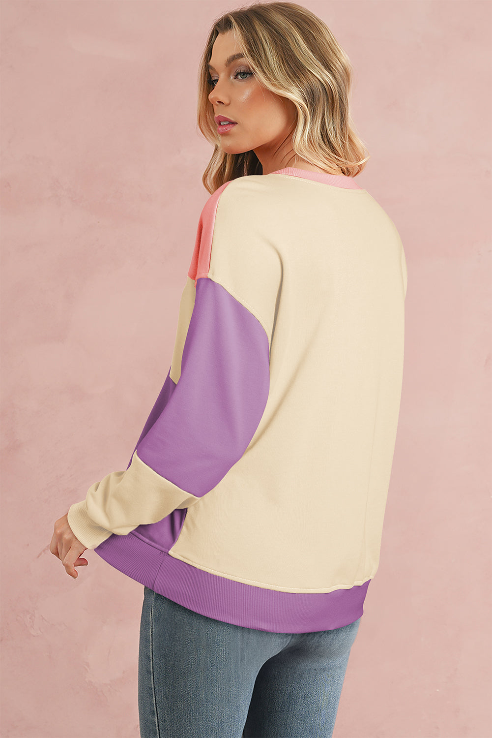 Meadow Mauve Colorblock Drop Shoulder Sweatshirt