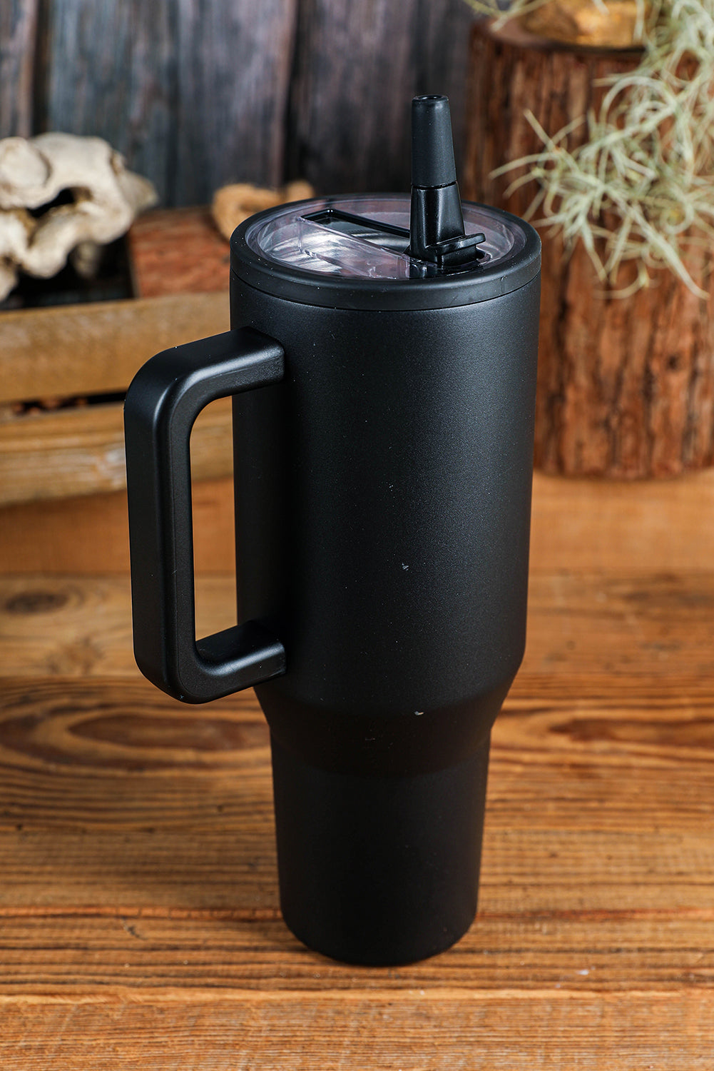 Black Frosted Stainless Handle Large Vacuum Cup with Straw 1200ml