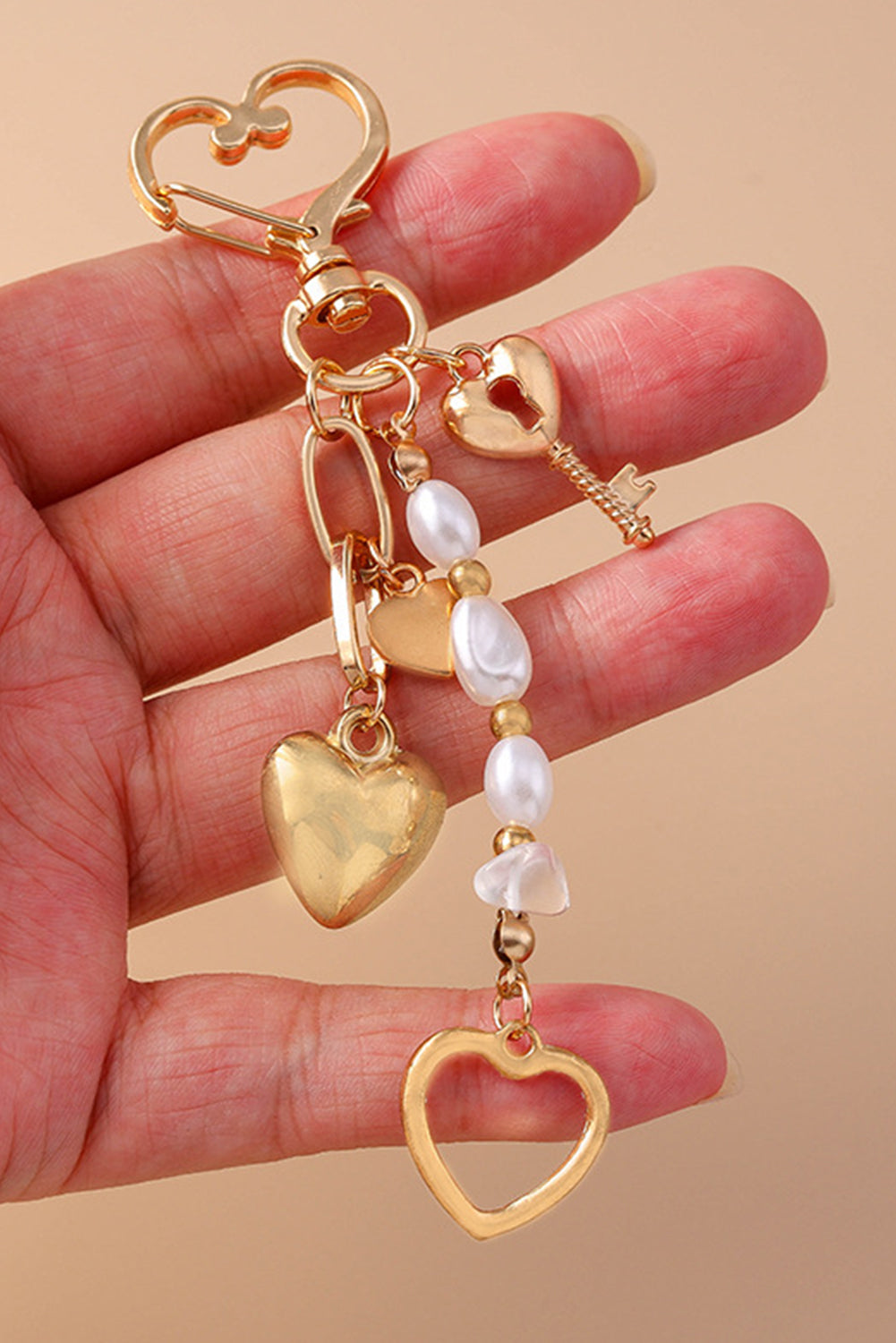 Gold Pearl Heart Aesthetic Charm Keychain