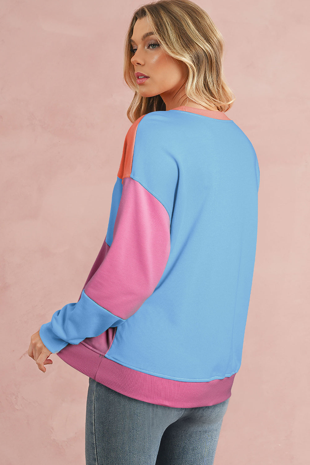 Meadow Mauve Colorblock Drop Shoulder Sweatshirt